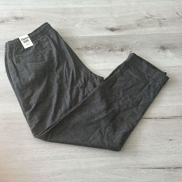 Open Edit Nordstrom Cropped Pull On Pants Black Houndstooth L NWT - Picture 2 of 8